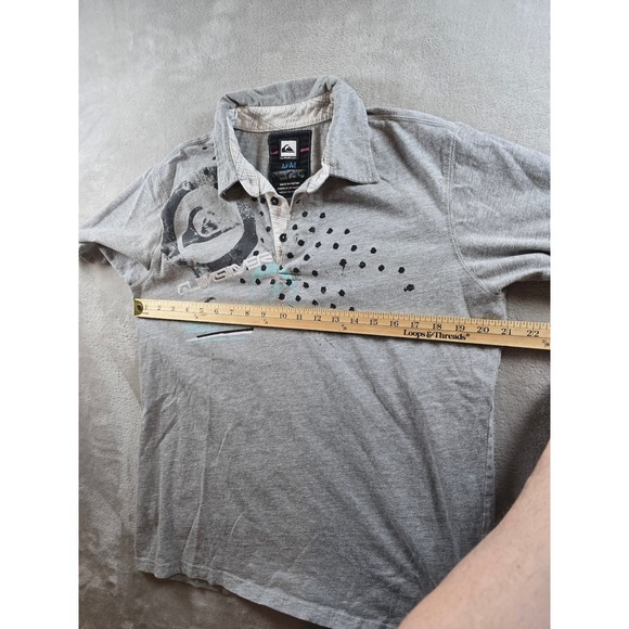 Quiksilver Polo Shirt Mens Gray Y2K Short Sleeve Graphic Print Surf Skate - Picture 5 of 8